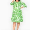 Orientique Sasha Cotton Ruffle Sleeve Midi Dress in Green- Organic Cotton Clothing