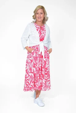 Orientique Sasha Cotton Ruffle Sleeve Dress in Pink- Long Sleeved Dresses | Knee Length Dresses