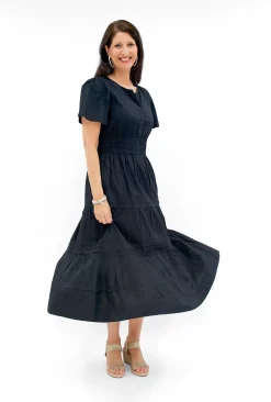 Orientique Scarlett Organic Cotton Short Sleeve Maxi Dress in Black- Short Sleeved Dresses | Cotton Dresses