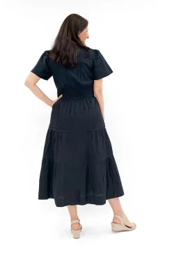 Orientique Scarlett Organic Cotton Short Sleeve Maxi Dress in Black- Short Sleeved Dresses | Cotton Dresses