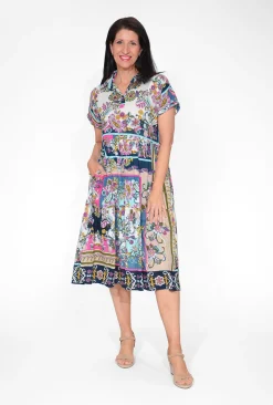 Orientique Serena Organic Cotton Collar Midi Dress in- Short Sleeved Dresses | Organic Cotton Clothing