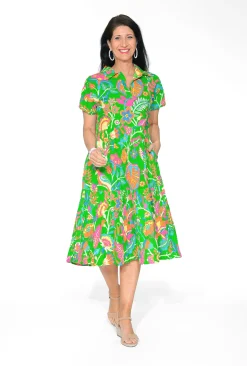 Orientique Serena Organic Cotton Collar Midi Dress in- Short Sleeved Dresses | Cotton Dresses