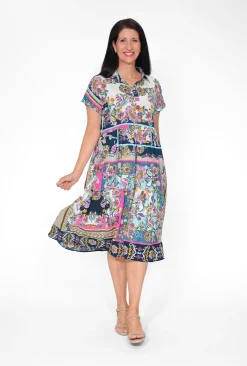 Orientique Serena Organic Cotton Collar Midi Dress in- Short Sleeved Dresses | Organic Cotton Clothing