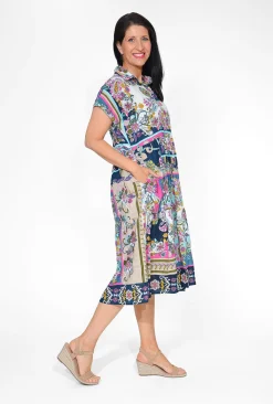 Orientique Serena Organic Cotton Collar Midi Dress in- Short Sleeved Dresses | Organic Cotton Clothing