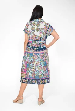 Orientique Serena Organic Cotton Collar Midi Dress in- Short Sleeved Dresses | Organic Cotton Clothing