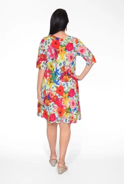 Orientique Shanae Rayon Elbow Sleeve Dress in- Above Knee Dresses | Sleeved Dress