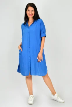 One Summer Sofia Button Down Long Sleeve Shift Dress in- Above Knee Dresses | Knee Length Dresses