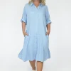 One Summer Sofia Button Down Long Sleeve Shift Dress in- Long Sleeved Dresses | Midi Dresses