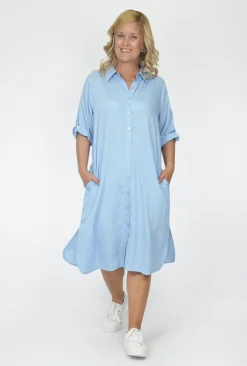 One Summer Sofia Button Down Long Sleeve Shift Dress in- Long Sleeved Dresses | Midi Dresses