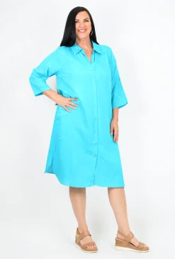 One Summer Sofia Button Down Long Sleeve Shift Dress in- Long Sleeved Dresses | Knee Length Dresses