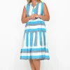 One Summer Sutton Sleeveless Tiered Dress in Turqouise Stripe- Knee Length Dresses | Sleeveless Dresses