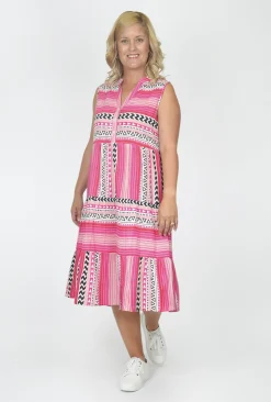One Summer Sutton Sleeveless Tiered Dress in Cherry Pink- Knee Length Dresses | Sleeveless Dresses