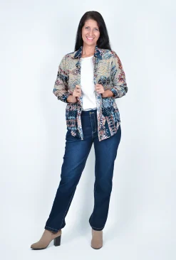 Orientique Tabbatha Long Sleeve Shirt in Blue Multi- Cotton Tops | Long Sleeved Tops