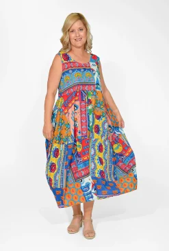 Orientique Tanee Crinkle Cotton Bubble Midi Dress in- Cotton Dresses | Sleeveless Dresses