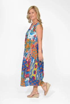 Orientique Tanee Crinkle Cotton Bubble Midi Dress in- Cotton Dresses | Sleeveless Dresses