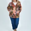 Orientique Tess Collar Jacket in Green Multi- Cotton Tops | Jackets