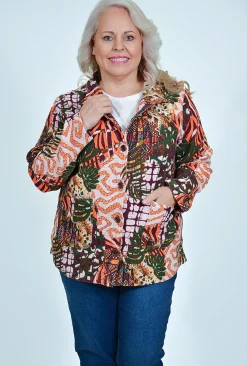 Orientique Tess Collar Jacket in Green Multi- Cotton Tops | Jackets