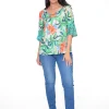 Escape Thalia Rayon 3/4 Sleeve Tassel Boho Top in Floral Green- 3/4 Sleeve Tops
