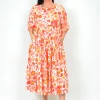 New U Collection Tina Midi Dress in Flower Show Orange- Long Sleeved Dresses | Midi Dresses