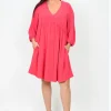 Sass Tracey Tie Back Dress in Pink Berry- Long Sleeved Dresses | Knee Length Dresses