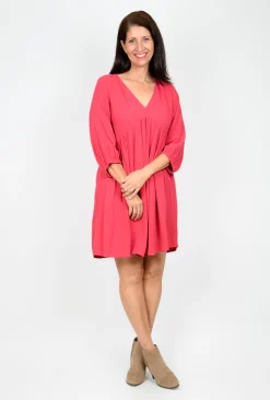Sass Tracey Tie Back Dress in Pink Berry- Long Sleeved Dresses | Knee Length Dresses
