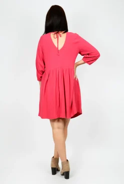Sass Tracey Tie Back Dress in Pink Berry- Long Sleeved Dresses | Knee Length Dresses