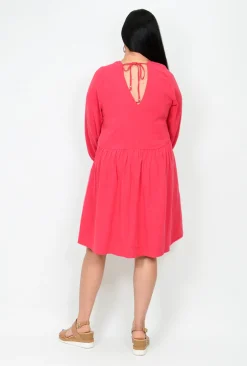 Sass Tracey Tie Back Dress in Pink Berry- Long Sleeved Dresses | Knee Length Dresses