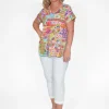 Orientique Vicki Cotton Essential V-Neck Tee in Bright Floral- Cotton Tops | Short Sleeve Tops