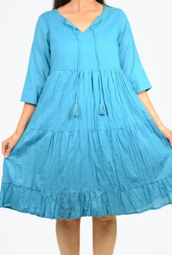 One Summer Wendy 3/4 Sleeve Cotton Dress in- Long Sleeved Dresses | Knee Length Dresses