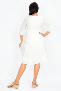 One Summer Wendy Cotton 3/4 Sleeve Dress in- Knee Length Dresses | Cotton Dresses