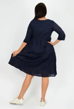 One Summer Wendy Cotton 3/4 Sleeve Dress in- Long Sleeved Dresses | Knee Length Dresses
