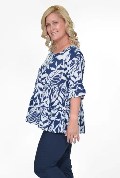 Orientique Zara Crinkle Cotton Tiered Blouse in Navy- Cotton Tops | Organic Cotton Clothing
