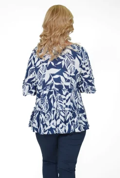 Orientique Zara Crinkle Cotton Tiered Blouse in Navy- Cotton Tops | Organic Cotton Clothing